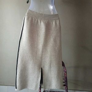 Chic Beige Skirt with Black Stripes