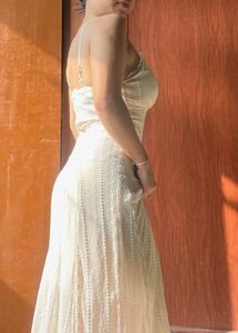 Elegant Cream Lace Maxi Dress