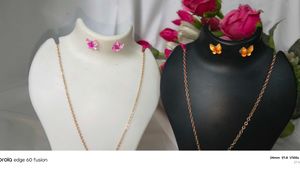 Cute Metal Pink Butterfly Necklace &amp; Earrings Set
