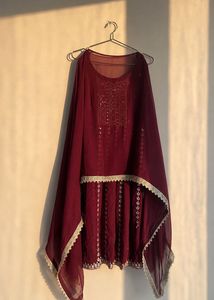 Wine Afghani kurta set with dupatta