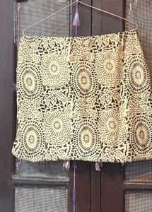 Beige &amp; Black Printed Cotton Scarf with Tassels
