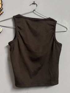 Chic Brown 'Los Angeles USA' Ribbed Crop Top