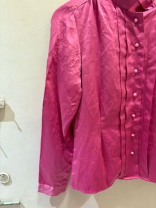 Elegant Pink Satin Button-Up Blouse