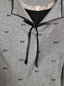 Cute Grey Top with Bow Print