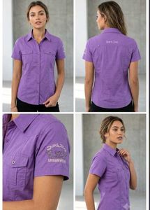 Purple Short Sleeve Button-Up Shirt