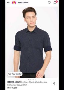 HERE&amp;NOW Navy Blue Printed Casual Shirt