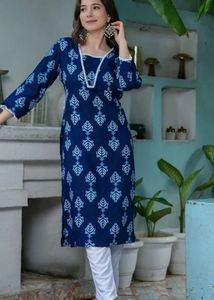 Stylish Blue Printed Kurta Set