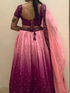 Elegant Pink &amp; Purple Embroidered Lehenga Choli