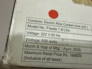 maple 1.8 ltr electric rice cooker
