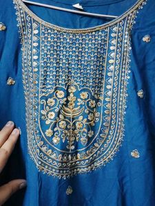 Blue Embroidered  Nyra cut Kurta