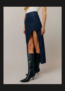 Dark Wash Denim Maxi Skirt with Slit