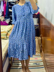 Blue Floral Midi Dress