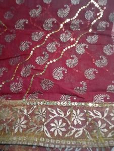 Used Elegant Red Paisley Sequined Saree