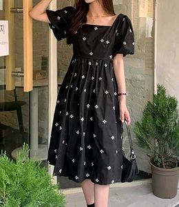 Black Puff Sleeve Square Neck Dress