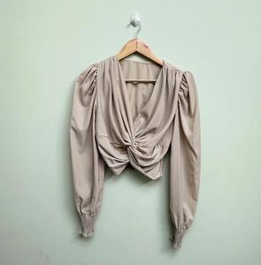 Stylish Beige Twist Front Crop Top