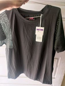 Black Athletic Fit Tee For Women