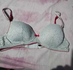 White Lace Bra with Pink Trim