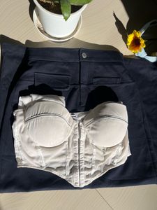 Sheer Corset Top with Blue skirt