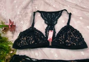 Elegant Black Lace Triangle Bra with stylish brief