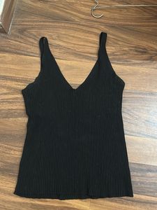 Black V-Neck Ribbed Tank Top