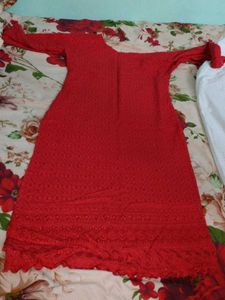 red and white plazo kurta set