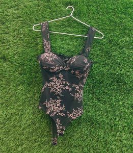 Black Floral Sheer Mesh Bodysuit / Net Inner Top