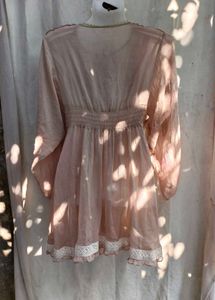 391110. Bohemian Pink Lace Trim Mini Dress