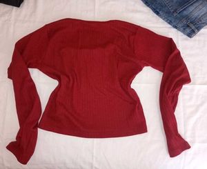 Ribbed Square Neck Long Sleeve Top