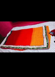 Vibrant Red Saree with Embellished Border