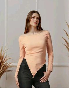 Shein Peach Long Sleeve ribbed Top
