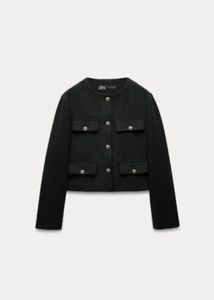 Chic Black Cropped Jacket with Gold Buttons