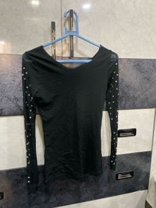 Black Embellished Long Sleeve Top