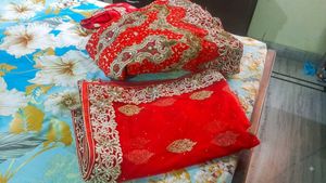 beautiful bright red fish cut heavy bridal lehanga