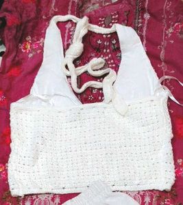 Crochet Halter Neck Crop Top with shorts