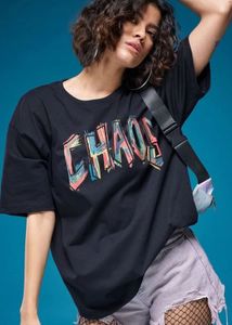 Women Black Graphic Typography Drop-Shoulder