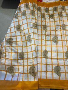 Elegant Cream &amp; Red Silk Saree