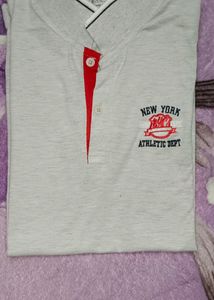 Gray Polo Shirt with Red &amp; Blue Trim
