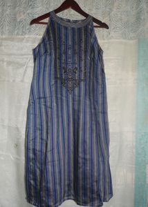Blue Vertical Stripped Long Kurta Nice Neckline