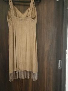 Eye-catching Beige Stap Dress Fully Loaded