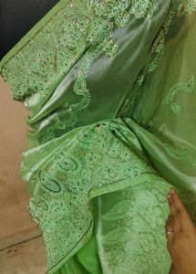 tissue fabric aari an kadana hand work 💯 saree