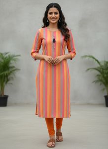 ComboOffer-New StripedOrangeWomen Kurtas-2+Plazzo