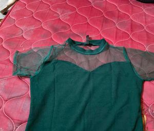 Dark green Chic Sheer Sleeve Top