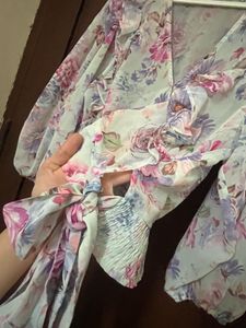 Flowy Floral Ruffle Wrap Top
