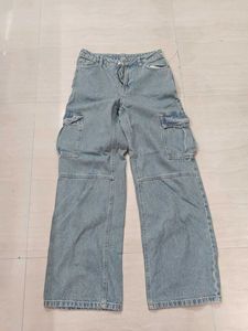 Light Wash Wide Leg Cargo Jeans