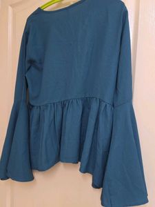Teal Peplum Blouse with Bell Sleeves Moda Rapido