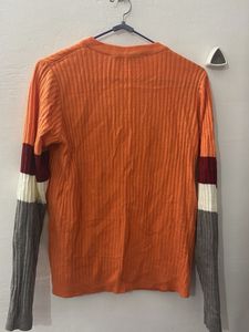 Ribbed V-Neck Sweater with Colorblock Sleeves