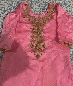 Beautiful Pink Embellished Kurta set with garara a