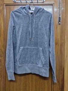 Velvet Texture Grey Hoodie From H&M