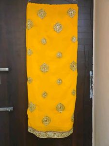 Stunning Yellow Embroidered Saree