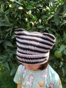 Handmade Crochet Striped Cat Ear Beanie (any one)